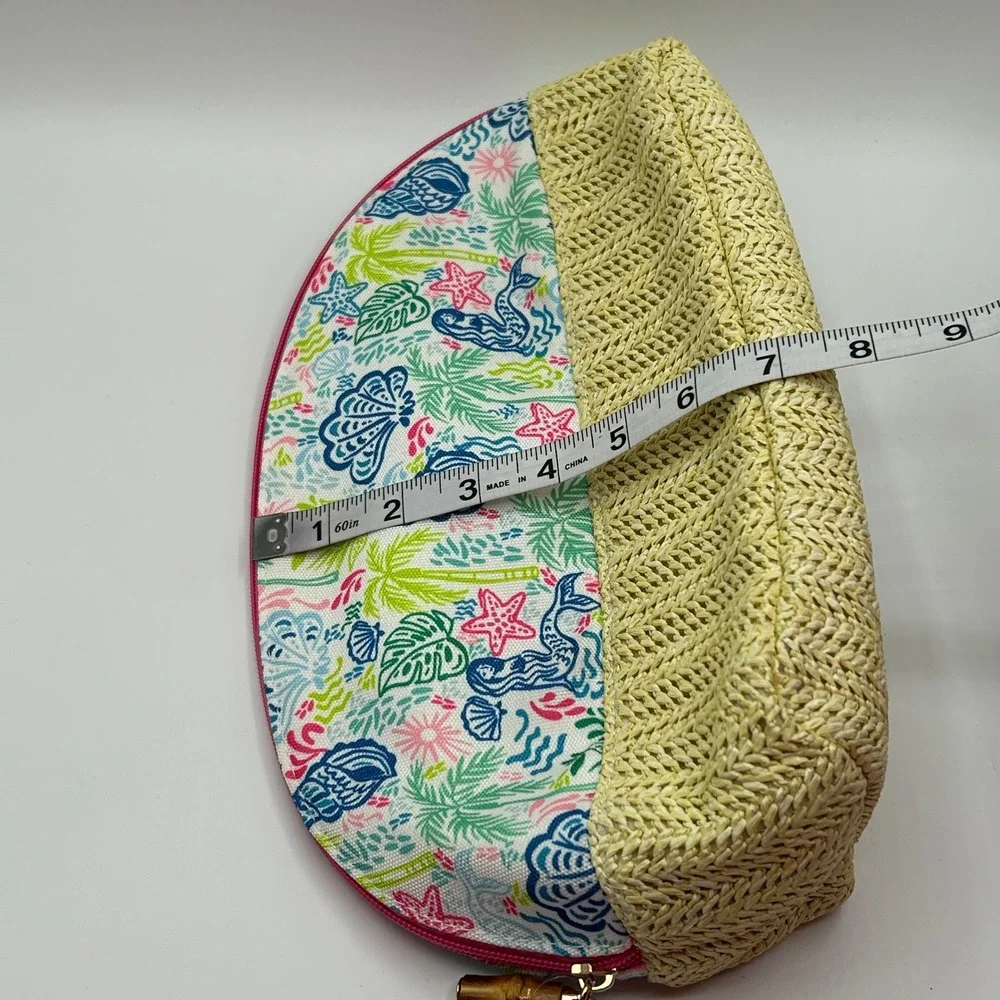 Colorful Tropical Mermaid Shell Cosmetic Bag‎ Woven Bottom Zip Pouch Travel NWOT